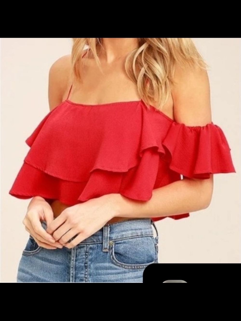 Lulus Sexy Red Off-the-Shoulder Crop Top Size Small - Picture 3 of 7